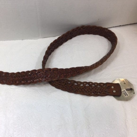 VTG Moroccan Brown Leather Braided Belt w/Octagon Silver Toned Brass Buckle main image 4